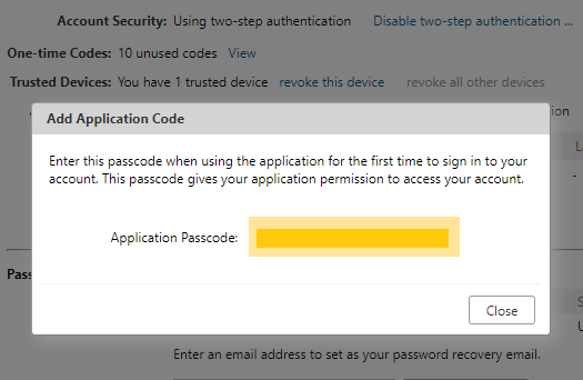 Application Passcode | EhloMail User Guide